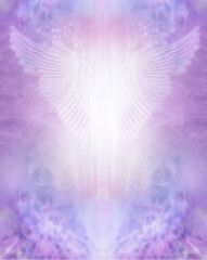 Lilac Angel Wings Certificate Award Diploma background - Angel wings with bright spiritual light flowing between against a purple pink ethereal background ideal for a Reiki healing certificate
