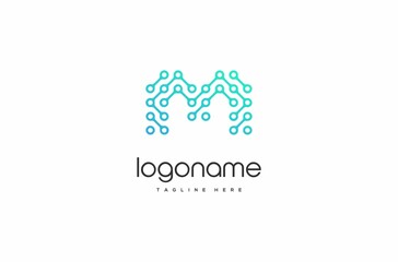 dot technology letter M logo, technology logo. bitcoin logo, security logo, internet logo, connect logo, dynamic logo