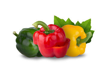 Red sweet pepper Green sweet pepper and Yellow sweet pepper isolated on white background