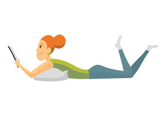 Home leisure. Girl lying and reading book. Young people leisure time. Staying at home. Enjoyed leisure time alone