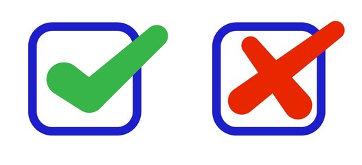 A set of checkboxes, cross and check mark. Vector illustration.