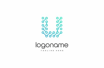 Obraz premium dot technology letter U logo, technology logo. bitcoin logo, security logo, internet logo, connect logo, dynamic logo