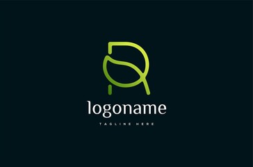 monoline leaf letter R logo design element