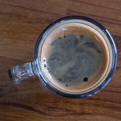 black coffee on the table, hot espresso