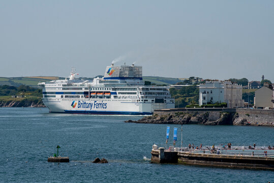  Plymouth, Devon, England, UK. 2021. A roro ferry manoeuvres stern first into Millbay Dock, Plymouth, Devon.