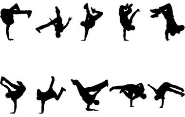Male Break Dancing silhouette vector - obrazy, fototapety, plakaty