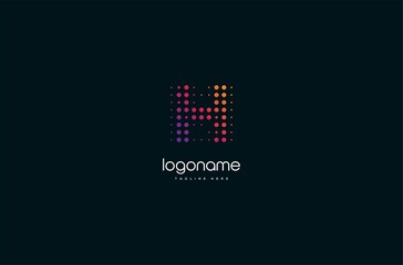 dot technology letter H logo design, initial matrix logo