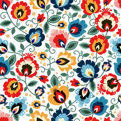 Beautiful Polish traditional floral folk pattern vector - obrazy, fototapety, plakaty