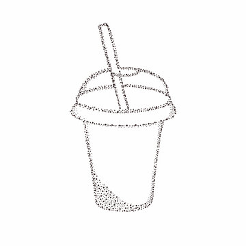 Dot painting in silhouette of a milkshake in takeaway cup. Minimal style. Sketch. Perfect for cards, party invitations, posters, stickers, clothing. Abstract vector illustration.