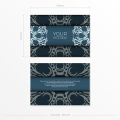 Rectangular Prepare blue postcards with luxurious light patterns. Template for design printable invitation card with vintage ornament.