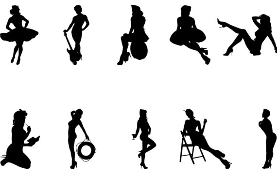 Pinup Girls Silhouette Vector