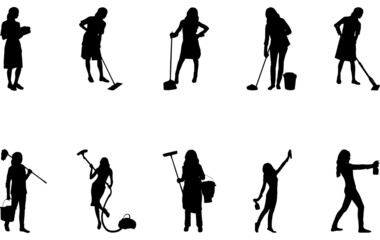 Cleaning Lady Silhouette Vector