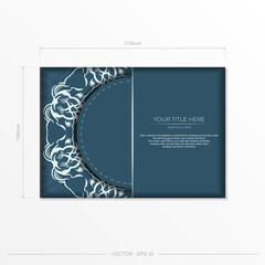 Rectangular Vector Preparation of blue color postcards with luxury light ornaments. Template for design printable invitation card with vintage patterns.
