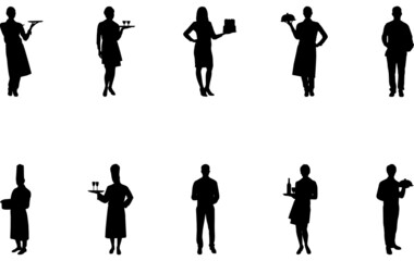 Waiters and Waitress Silhouette Vector 