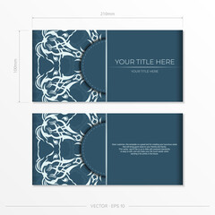 Rectangular vector postcards in blue color with luxury light ornaments. Invitation card design with vintage patterns.