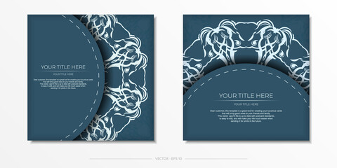 Square Prepare blue postcards with luxurious light patterns. Template for design printable invitation card with vintage ornament.
