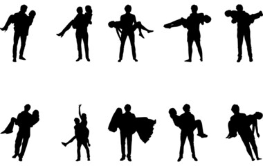 Man carrying Woman Silhouette Vector 