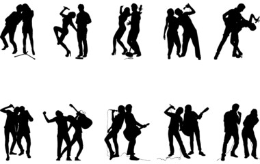 Couple Singing Silhouette Vector