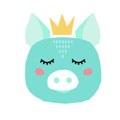 sleeping piganimal  character baby nursery element icon.