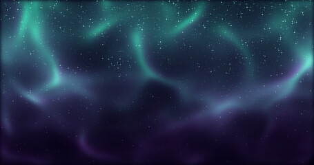 Green, purple glow on a starry dark background, sky. Beautiful abstract space, decorative screensaver.