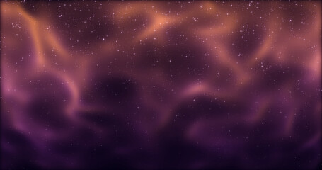 Orange, purple glow on a starry dark background, sky. Beautiful abstract space, decorative screensaver.