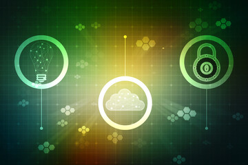 2d illustration of Cloud computing, Digital Cloud computing Concept background. Cyber technology, internet data storage, database and data server concept