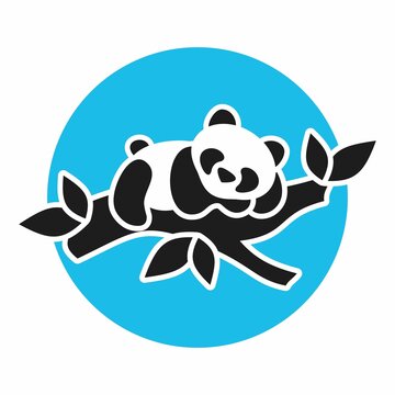 Sleeping Panda Logo. Sleeping panda logo. Vector illustration with a panda on a branch. Logo for shop, cafe, art space, school, kindergarten, web. Children's illustration.