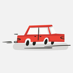 Car on a road isolated on white background. Cute flat automobile vector illustration. Ideal for textile, print on t shirt