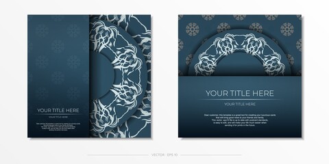 Fototapeta na wymiar Square Preparing a blue postcard with a luxurious light ornament. Vector Template for printing design invitation card with vintage patterns.
