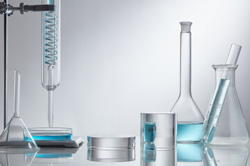 
Researchers are using glassware in laboratories, research on cosmetics and energy on white...