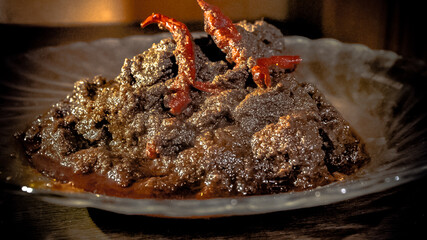 Rendang beef. It is a popular food in Indonesia, it comes from West Sumatera.