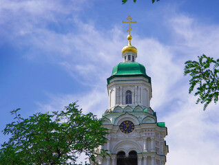 Russia, Astrakhan 07/27/2021. View of the bell tower in the Astrakhan Kremlin.