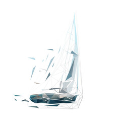 Sailing yacht, isolated vector low polygonal illustration, geometric drawing from triangles. Regatta