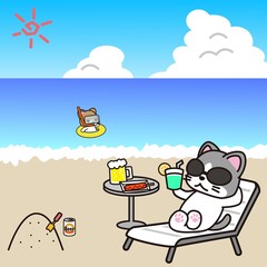 夏に海水浴を楽しむ猫たち