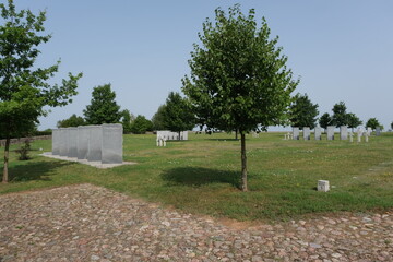 Elk, Bartosze, Poland - July 16, 2021: German Cemetery, First and Second World War memorial site. Summer sunny day