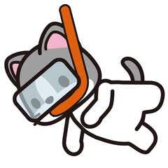 シュノーケリングをする猫