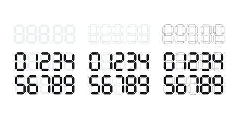 Digital price tag or numbers vector template for shop or supermarket. Store price label for retail display or sale. Vector set of electronic numbers for LCD calculator digits.