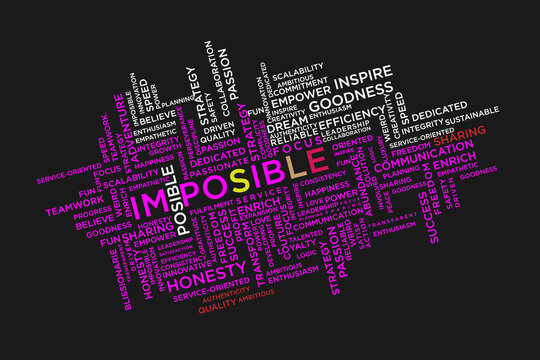 IMPOSSIBLE word cloud collage, business concept background