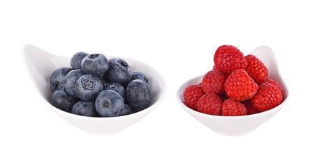 blueberry and raspberry on white background