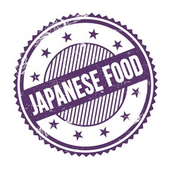 JAPANESE FOOD text written on purple indigo grungy round stamp.