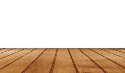 wooden floor and wooden table on white background.