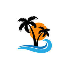 sunset beach logo icon design template vector