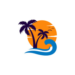 sunset beach logo icon design template vector
