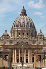 Italy. Rome. The Vatican obelisk on St. Peter's Square in front of St. Peter's Cathedral in Vatican City.