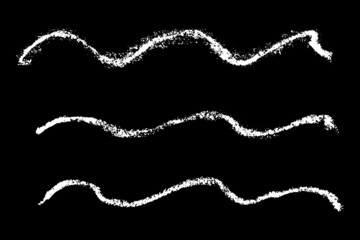 Set of grunge white chalk texture as curve stripe brush on black background