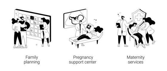 Pregnancy and birth support abstract concept vector illustrations.
