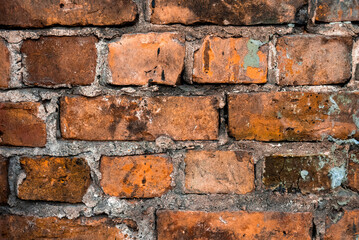 Red brick wall texture grunge background with vignetted corners, may use to interior design