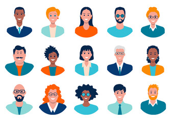 Smiling people avatar set for social media. Different men and women characters collection. Isolated vector illustration.