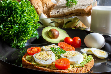 healthy breakfast with eggs and vegetables