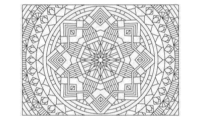 Landscape coloring pages for adults. Coloring-#333 Coloring Page of octagonal mandala extended with tribal pattern on the background. EPS8 file.
